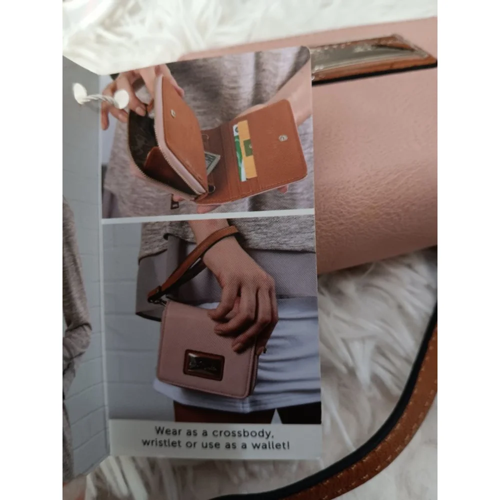 Simply Noelle Blush Pink Faux Leather Crossbody Wristlet Wallet Adjustable Strap